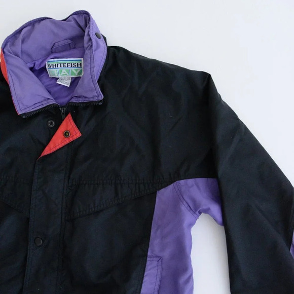 Vintage 90s Whitefish Bay Black And Purple Zip Up Windbreaker With Hidden Hood S - Picture 8 of 13
